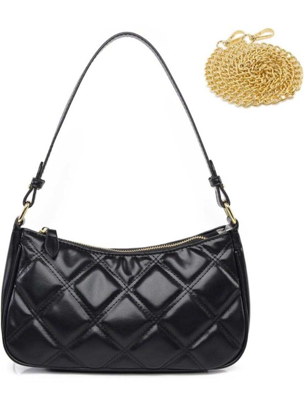 Women's  Black Crescent Vegan Leather Tote Clutch With 2 Straps Shoulder Bag